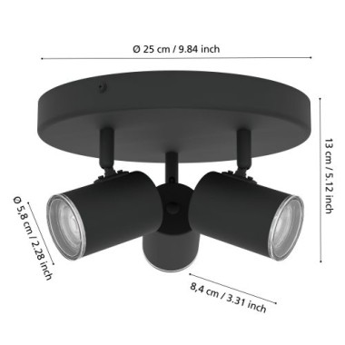 EGLO Deckenlampe 3-flammig Consuma 1, GU10, IP44, Ø25cm, 901965