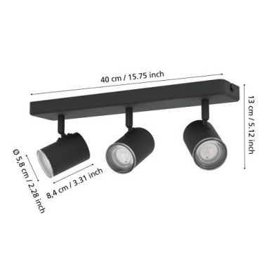 EGLO Deckenlampe 3-flammig Consuma, GU10, IP44, 40x8cm, schwarz, 901966