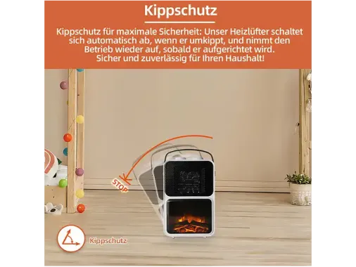 Preview: SHX Elektrokamin mit Heizlüfter, LED Kaminfeuer, 1200 W Leistung, 2 Wärmestufen, SHXFP12MINI
