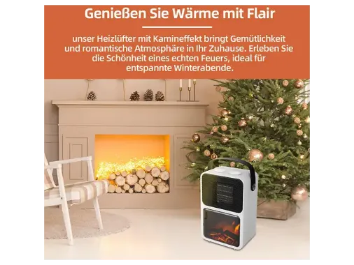 SHX Elektrokamin mit Heizlüfter, LED Kaminfeuer, 1200 W Leistung, 2 Wärmestufen, SHXFP12MINI