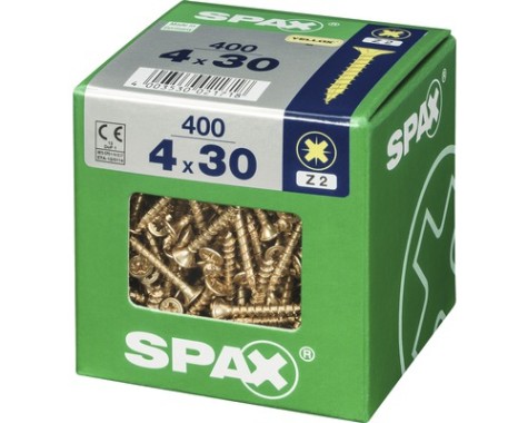 SPAX Universalschraube, 4 x 30 mm, 400 Stück, Vollgewinde, Senkkopf, Kreuzschlitz Z2, 4CUT, YELLOX, 4081020400308