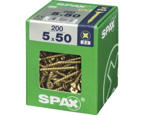 SPAX Universalschraube, 5 x 50 mm, 200 Stück, Vollgewinde, Senkkopf, Kreuzschlitz Z2, 4CUT, YELLOX, 4081020500508