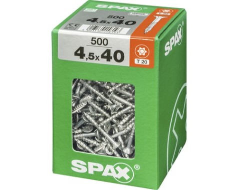 SPAX Universalschraube, 4,5 x 40 mm, 500 Stück, Teilgewinde, Senkkopf, T-STAR plus T20, 4CUT, WIROX, 4191010450406