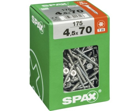 SPAX Universalschraube, 4,5 x 70 mm, 175 Stück, Teilgewinde, Senkkopf, T-STAR plus T20, 4CUT, WIROX, 4191010450706