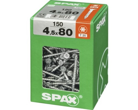 SPAX Universalschraube, 4,5 x 80 mm, 150 Stück, Teilgewinde, Senkkopf, T-STAR plus T20, 4CUT, WIROX, 4191010450806