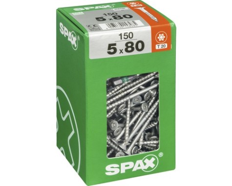 SPAX Universalschraube, 5 x 80 mm, 150 Stück, Teilgewinde, Senkkopf, T-STAR plus T20, 4CUT, WIROX, 4191010500806