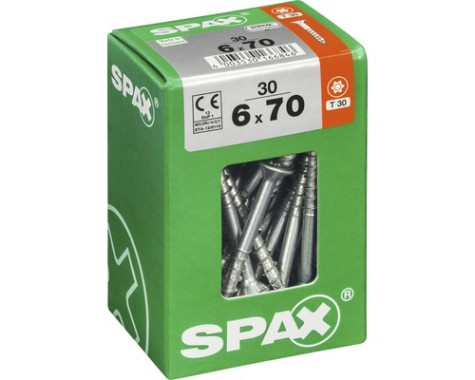SPAX Universalschraube, 6 x 70 mm, 30 Stück, Teilgewinde, Senkkopf, T-STAR plus T30, 4CUT, WIROX, 4191010600707