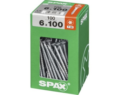 SPAX Universalschraube, 6 x 100 mm, 100 Stück, Teilgewinde, Senkkopf, T-STAR plus T30, 4CUT, WIROX, 4191010601006