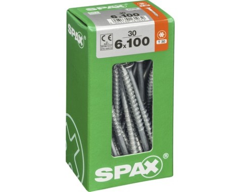 SPAX Universalschraube, 6 x 100 mm, 30 Stück, Teilgewinde, Senkkopf, T-STAR plus T30, 4CUT, WIROX, 4191010601007