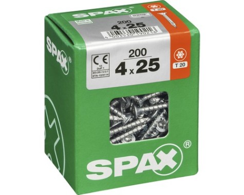 SPAX Universalschraube, 4 x 25 mm, 200 Stück, Vollgewinde, Senkkopf, T-STAR plus T20, 4CUT, WIROX, 4191010400257