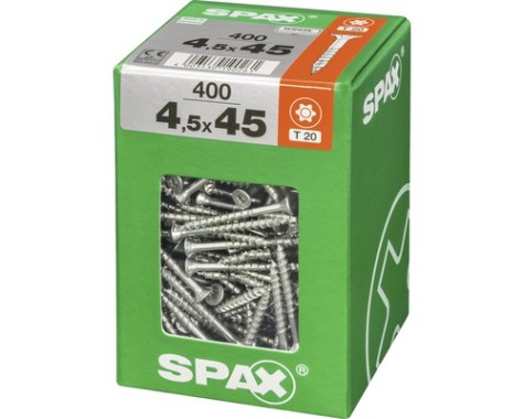 SPAX Universalschraube, 4,5 x 45 mm, 400 Stück, Teilgewinde, Senkkopf, T-STAR plus T20, 4CUT, WIROX, 4191010450456