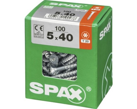 SPAX Universalschraube, 5 x 40 mm, 100 Stück, Teilgewinde, Senkkopf, T-STAR plus T20, 4CUT, WIROX, 4191010500407