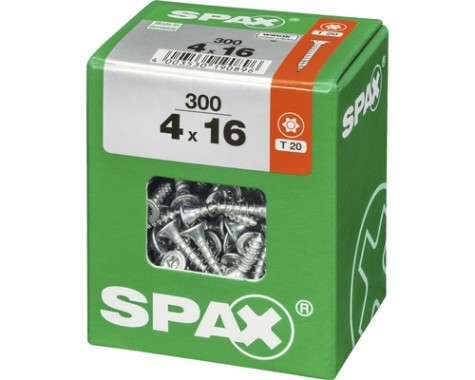 SPAX Universalschraube, 4 x 16 mm, 300 Stück, Vollgewinde, Senkkopf, T-STAR plus T20, 4CUT, WIROX, 4191010400167