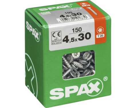 SPAX Universalschraube, 4,5 x 30 mm, 150 Stück, Teilgewinde, Senkkopf, T-STAR plus T20, 4CUT, WIROX - 4191010450307