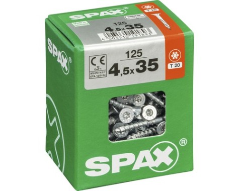 SPAX Universalschraube, 4,5 x 35 mm, 125 Stück, Teilgewinde, Senkkopf, T-STAR plus T20, 4CUT, WIROX, 4191010450357