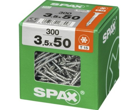 SPAX Universalschraube, 3,5 x 50 mm, 300 Stück, Teilgewinde, Senkkopf, T-STAR plus T20, 4CUT, WIROX, 4191010350496