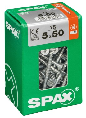 SPAX Universalschraube, 5 x 50 mm, 75 Stück, Teilgewinde, Senkkopf, T-STAR plus T20, 4CUT, WIROX, 4191010500507