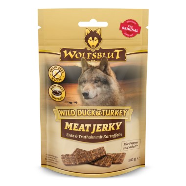 Wolfsblut Meat Jerky, Wild Duck & Turkey, Ente und Truthahn mit Kartoffeln, 80g, WB785636
