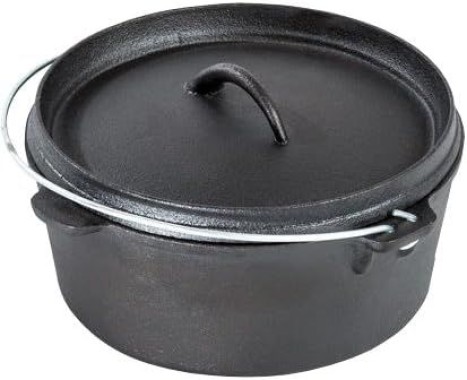 ACTIVA Dutch Oven 7-teiliges Set in Holzkiste, Gusseisen, mit Kochtopf, Stieltopf, Grillplatte, Pfanne, Deckelheber und Untersetzer, 20080