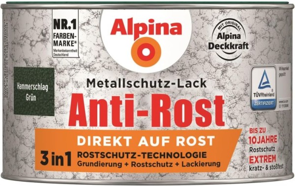Alpina Metallschutzlack Anti-Rost Hammerschlag Grün 300ml, 017210803/L