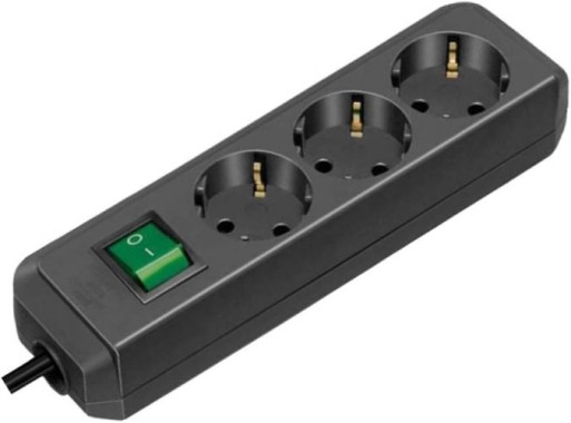 Brennenstuhl Eco-Line Steckdosenleiste 3-fach mit beleuchtetem Schalter und 3m Kabel, 1152300400