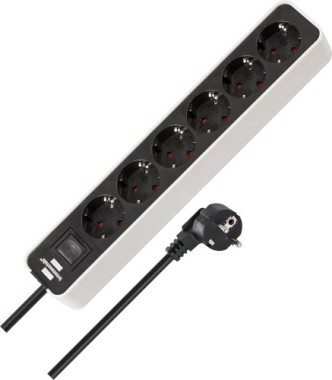 Brennenstuhl Ecolor Steckdosenleiste 6-Fach mit Schalter und 1,5m Kabel, schwarz/weiß, 1153260020