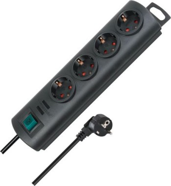 Brennenstuhl Primera-Line Steckdosenleiste 4-Fach mit Schalter und 1,5m Kabel, schwarz, 1153300124