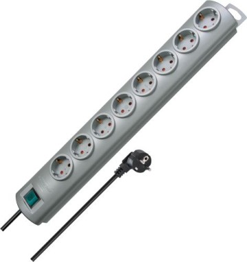 Brennenstuhl Primera-Line, Steckdosenleiste 8-Fach mit Schalter und 2m Kabel, Silber, 1153390128