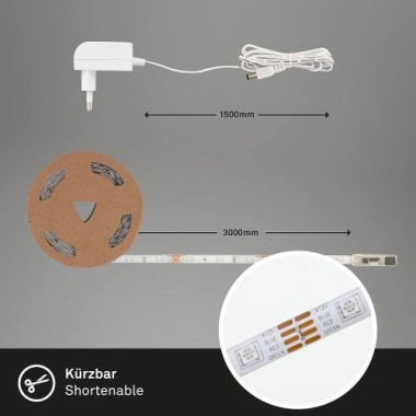 BRILONER  - LED Band 3m, inkl. Fernbedienung, inkl. Farbwechsel, selbstklebend, 2267-090P