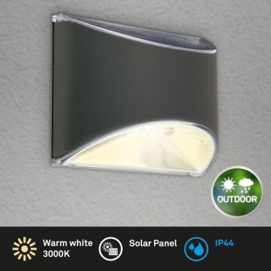 BRILONER – Solar LED Wandleuchte, 10 cm, anthrazit, 3133015