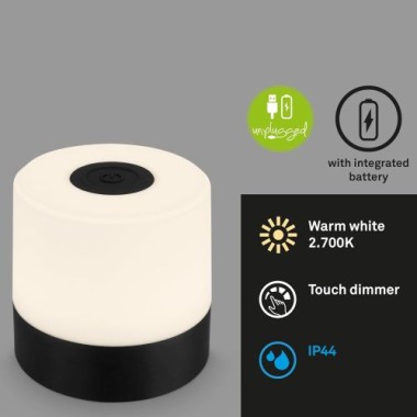 BRILONER LED Akku-Tischleuchte, 7 cm, Touch, 2W, 150lm, schwarz, 7461015