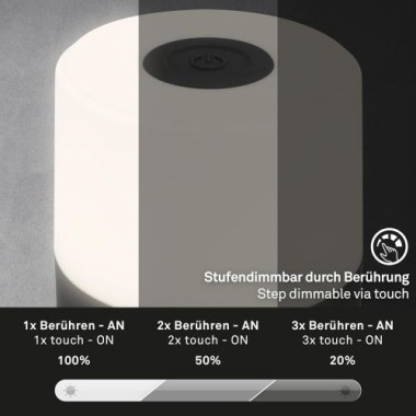 BRILONER LED Akku-Tischleuchte, 7 cm, Touch, 2W, 150lm, schwarz, 7461015