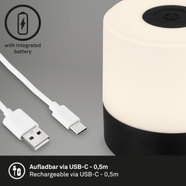 BRILONER LED Akku-Tischleuchte, 7 cm, Touch, 2W, 150lm, schwarz, 7461015