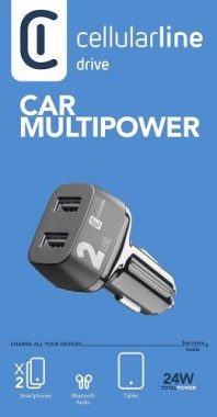 Cellularline KFZ-Lader MULTIPOWER 24W 2x USB Type-A CBRUSB224WK