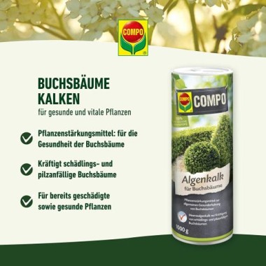 Compo Algenkalk für Buchsbäume, Pulver, zur Unterdrückung des Buchsbaumzünslers, 1 kg, 22079