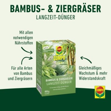 COMPO Bambus & Ziergräser Langzeit-Dünger, 5 Monate Langzeitwirkung, 850 g, 22 m², 26048