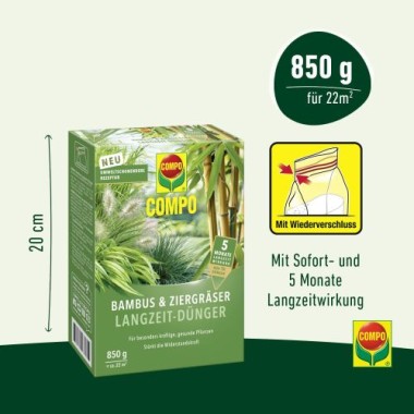 COMPO Bambus & Ziergräser Langzeit-Dünger, 5 Monate Langzeitwirkung, 850 g, 22 m², 26048
