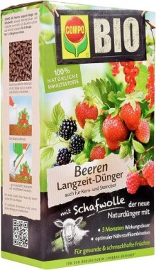 COMPO BIO Beeren Langzeit-Dünger für alle Beerenpflanzen, Kernobst und Steinobst, 5 Monate Langzeitwirkung, 2 kg, 20299