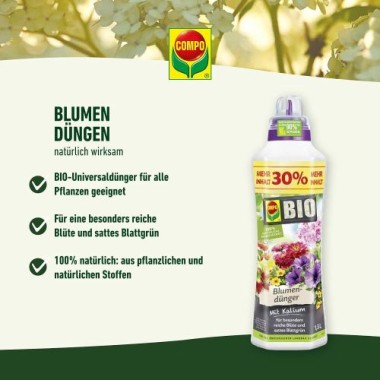 COMPO BIO Blumendünger, Dünger für alle Zimmerpflanzen und Terrassenpflanzen, 1,3 Liter, 20822
