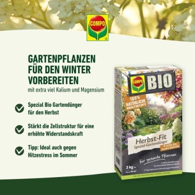 COMPO BIO Herbst-Fit, Spezial-Gartendünger für alle Gartenpflanzen, Für mehr Widerstandsfähigkeit gegen Frost, 2 kg, 28609