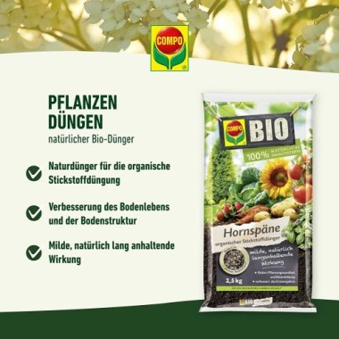 COMPO BIO Hornspäne, Hochwertiger und natürlicher Dünger mit Stickstoff, Ideal auch als Tomatendünger, 2,5 kg 2,5 kg Single 12611