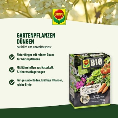 COMPO BIO Naturdünger mit Guano, für alle Gartenpflanzen, 3 kg, 12451