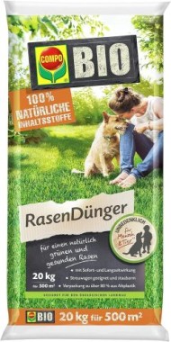 COMPO BIO Rasendünger, Natürliche Sofort- und Langzeitwirkung, Feingranulat, 20 kg, 500 m², 28593