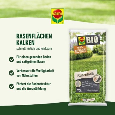 COMPO BIO Rasenkalk, Zur Erhöhung des pH-Werts saurer Böden, Für 200 m², 10 kg 25704
