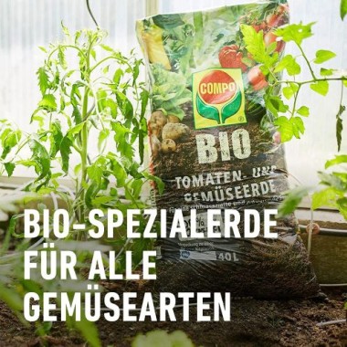 COMPO BIO Tomaten- und Gemüseerde, Für alle Gemüsekulturen, Torffrei, 20 Liter, 28228