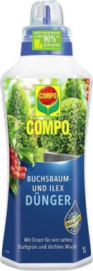 COMPO Buchsbaum- und Ilexdünger, Dünger für alle Buchsbäume, Spezial-Flüssigdünger mit extra Eisen, 1 Liter, 22558