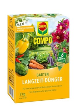 COMPO Garten Langzeit-Dünger für Gartenpflanzen, 6 Monate Langzeitwirkung, 2 kg, 37 m², 26050