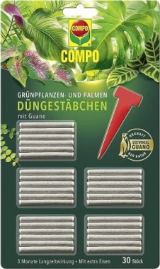 COMPO Grünpflanzen- und Palmen Düngestäbchen mit Guano, mit 3 Monaten Langzeitwirkung, 30 Stück, 12064