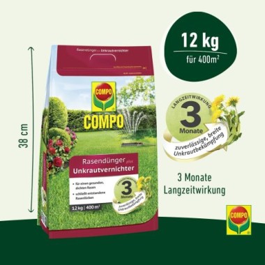 COMPO Rasendünger mit Unkrautvernichter - 12 kg für 400 m², 13326