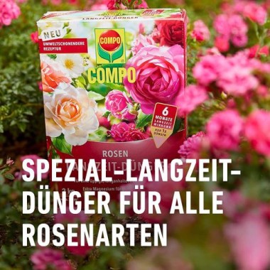 COMPO Rosen Langzeit-Dünger für alle Arten von Rosen, 6 Monate Langzeitwirkung, 850 g, 11 m², 23858
